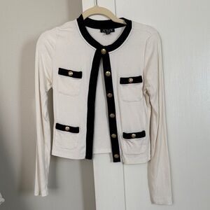 J. Crew Ivory and Black Buttoned Cardigan